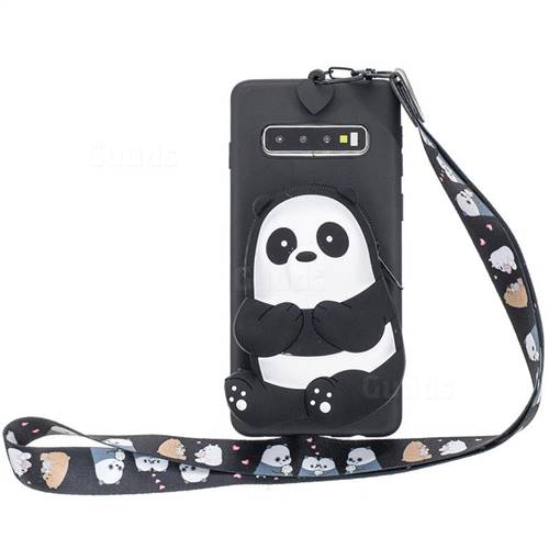 Cute Panda Neck Lanyard Zipper Wallet Silicone Case for Samsung Galaxy S10 Plus(6.4 inch)