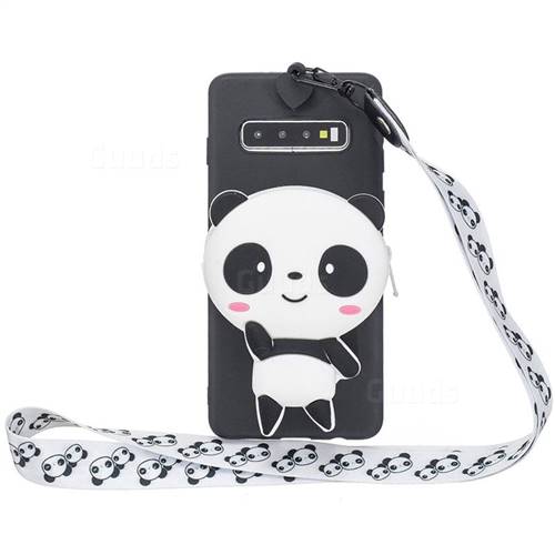 White Panda Neck Lanyard Zipper Wallet Silicone Case for Samsung Galaxy S10 Plus(6.4 inch)