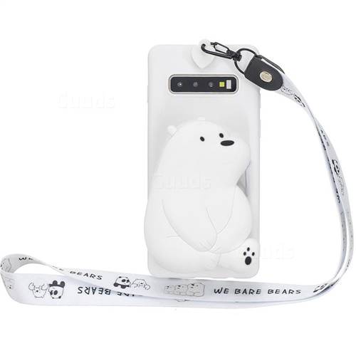 White Polar Bear Neck Lanyard Zipper Wallet Silicone Case for Samsung Galaxy S10 Plus(6.4 inch)