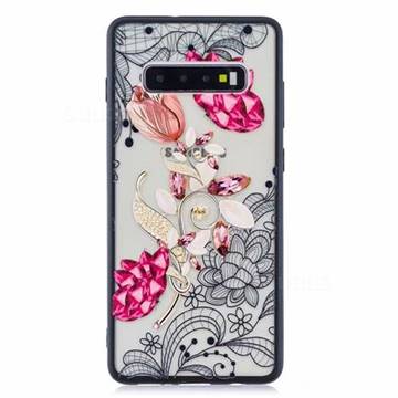 Tulip Lace Diamond Flower Soft TPU Back Cover for Samsung Galaxy S10 Plus(6.4 inch)