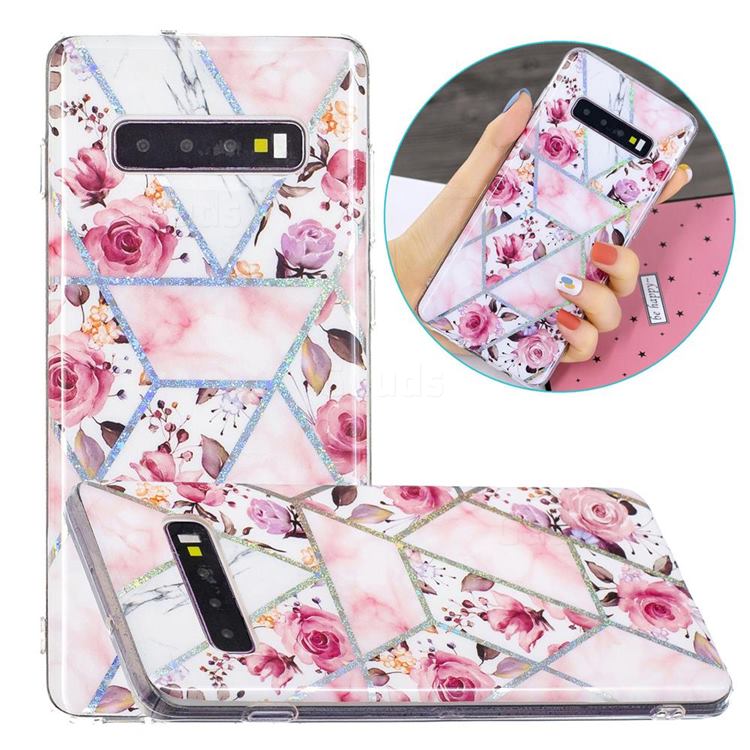 Rose Flower Painted Galvanized Electroplating Soft Phone Case Cover for Samsung Galaxy S10 Plus(6.4 inch)