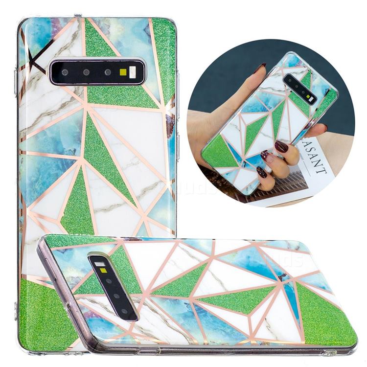 Green Triangle Painted Marble Electroplating Protective Case for Samsung Galaxy S10 Plus(6.4 inch)