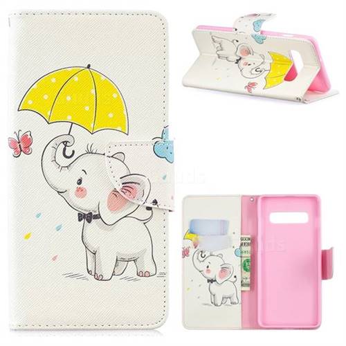 Umbrella Elephant Leather Wallet Case for Samsung Galaxy S10 Plus(6.4 inch)