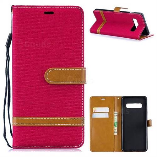 Jeans Cowboy Denim Leather Wallet Case for Samsung Galaxy S10 Plus(6.4 inch) - Red