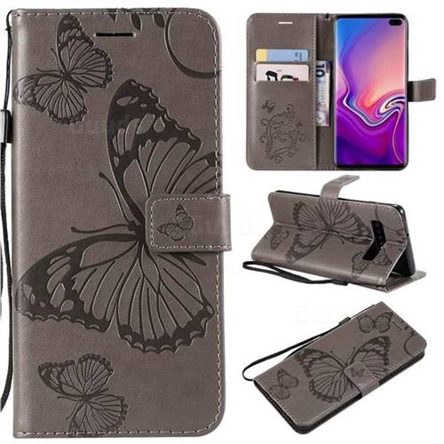 Embossing 3D Butterfly Leather Wallet Case for Samsung Galaxy S10 Plus(6.4 inch) - Gray