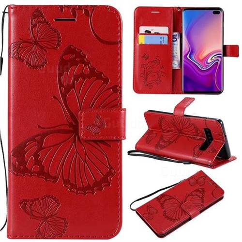 Embossing 3D Butterfly Leather Wallet Case for Samsung Galaxy S10 Plus(6.4 inch) - Red