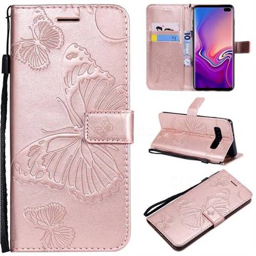 Embossing 3D Butterfly Leather Wallet Case for Samsung Galaxy S10 Plus(6.4 inch) - Rose Gold