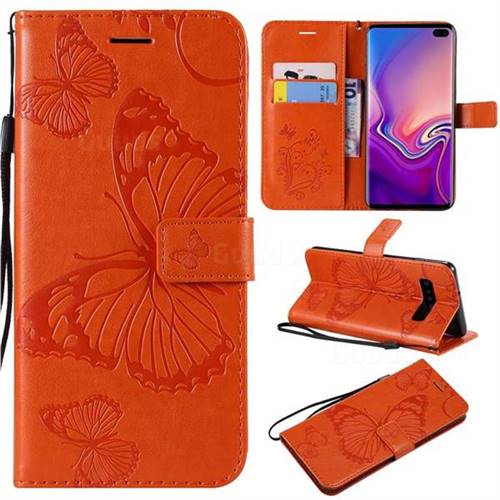 Embossing 3D Butterfly Leather Wallet Case for Samsung Galaxy S10 Plus(6.4 inch) - Orange