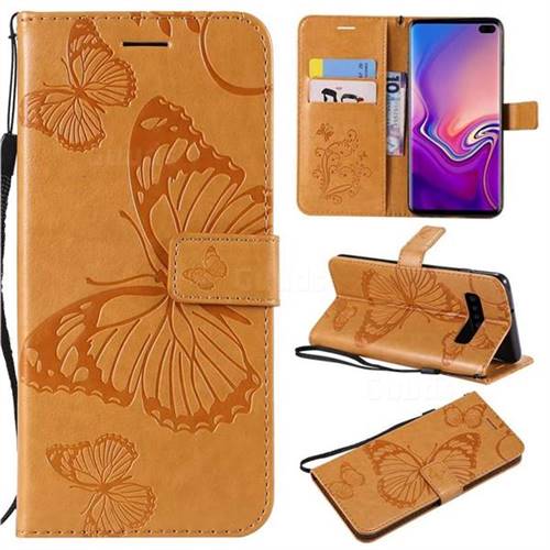 Embossing 3D Butterfly Leather Wallet Case for Samsung Galaxy S10 Plus(6.4 inch) - Yellow