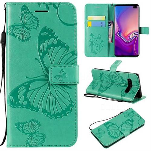 Embossing 3D Butterfly Leather Wallet Case for Samsung Galaxy S10 Plus(6.4 inch) - Green
