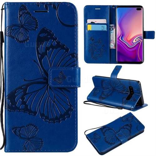 Embossing 3D Butterfly Leather Wallet Case for Samsung Galaxy S10 Plus(6.4 inch) - Blue