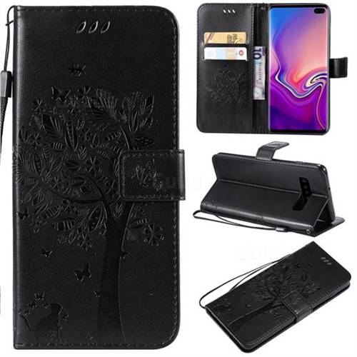 Embossing Butterfly Tree Leather Wallet Case for Samsung Galaxy S10 Plus(6.4 inch) - Black