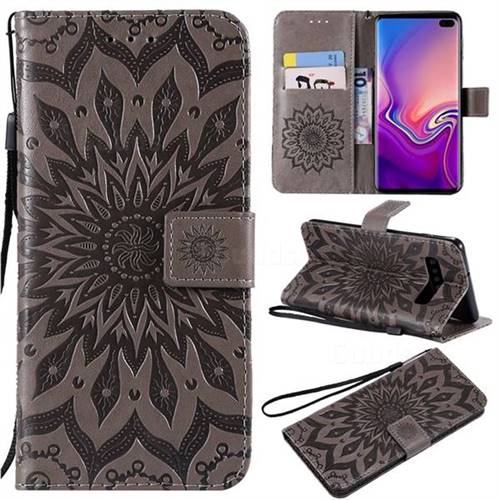 Embossing Sunflower Leather Wallet Case for Samsung Galaxy S10 Plus(6.4 inch) - Gray