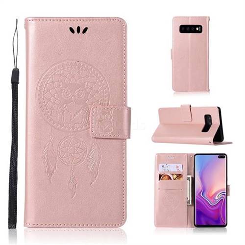 Intricate Embossing Owl Campanula Leather Wallet Case for Samsung Galaxy S10 Plus(6.4 inch) - Rose Gold