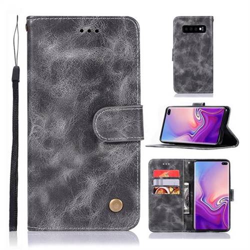 Luxury Retro Leather Wallet Case for Samsung Galaxy S10 Plus(6.4 inch) - Gray