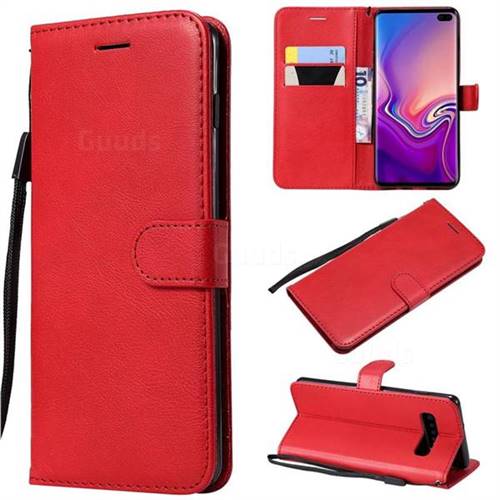Retro Greek Classic Smooth PU Leather Wallet Phone Case for Samsung Galaxy S10 Plus(6.4 inch) - Red