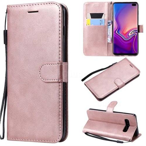 Retro Greek Classic Smooth PU Leather Wallet Phone Case for Samsung Galaxy S10 Plus(6.4 inch) - Rose Gold