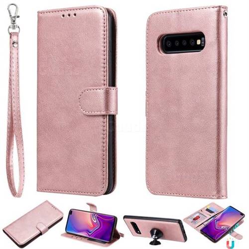 Retro Greek Detachable Magnetic PU Leather Wallet Phone Case for Samsung Galaxy S10 Plus(6.4 inch) - Rose Gold