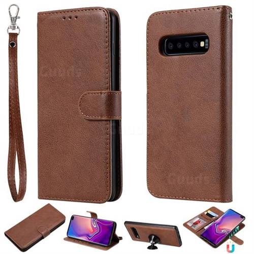 Retro Greek Detachable Magnetic PU Leather Wallet Phone Case for Samsung Galaxy S10 Plus(6.4 inch) - Brown