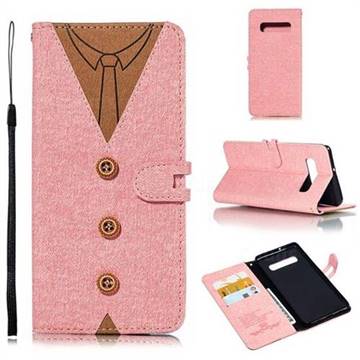 Mens Button Clothing Style Leather Wallet Phone Case for Samsung Galaxy S10 Plus(6.4 inch) - Pink