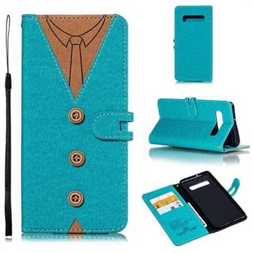Mens Button Clothing Style Leather Wallet Phone Case for Samsung Galaxy S10 Plus(6.4 inch) - Green