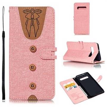Ladies Bow Clothes Pattern Leather Wallet Phone Case for Samsung Galaxy S10 Plus(6.4 inch) - Pink