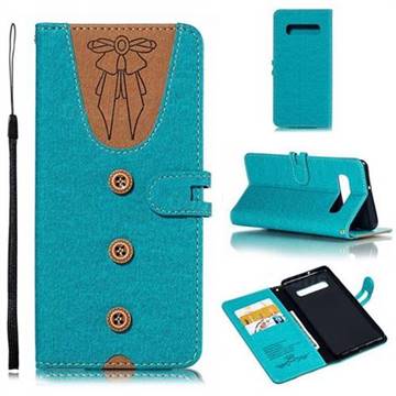 Ladies Bow Clothes Pattern Leather Wallet Phone Case for Samsung Galaxy S10 Plus(6.4 inch) - Green
