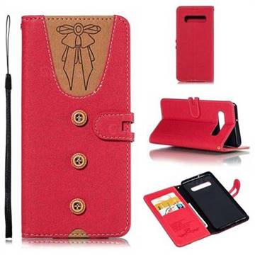 Ladies Bow Clothes Pattern Leather Wallet Phone Case for Samsung Galaxy S10 Plus(6.4 inch) - Red