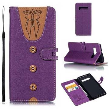 Ladies Bow Clothes Pattern Leather Wallet Phone Case for Samsung Galaxy S10 Plus(6.4 inch) - Purple