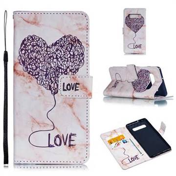 Marble Heart PU Leather Wallet Phone Case for Samsung Galaxy S10 Plus(6.4 inch) - Purple