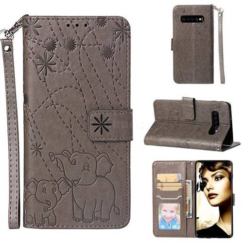 Embossing Fireworks Elephant Leather Wallet Case for Samsung Galaxy S10 Plus(6.4 inch) - Gray