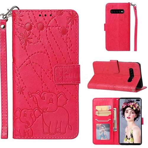 Embossing Fireworks Elephant Leather Wallet Case for Samsung Galaxy S10 Plus(6.4 inch) - Red