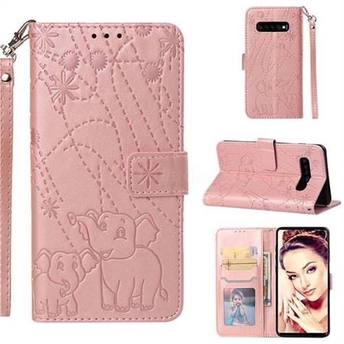 Embossing Fireworks Elephant Leather Wallet Case for Samsung Galaxy S10 Plus(6.4 inch) - Rose Gold