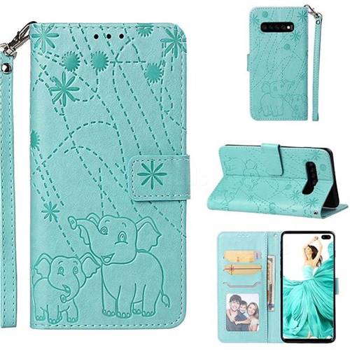 Embossing Fireworks Elephant Leather Wallet Case for Samsung Galaxy S10 Plus(6.4 inch) - Green
