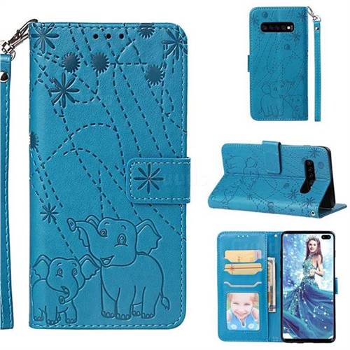 Embossing Fireworks Elephant Leather Wallet Case for Samsung Galaxy S10 Plus(6.4 inch) - Blue