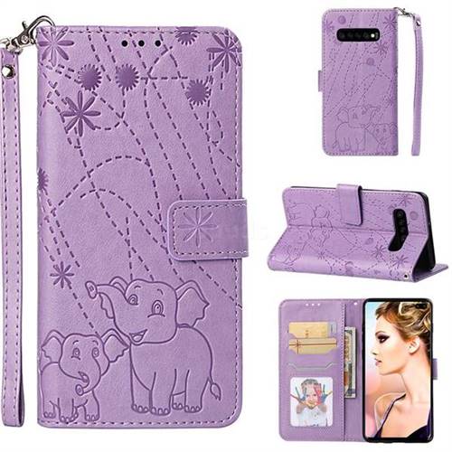Embossing Fireworks Elephant Leather Wallet Case for Samsung Galaxy S10 Plus(6.4 inch) - Purple