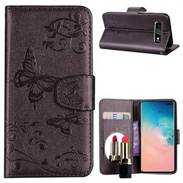 Embossing Butterfly Morning Glory Mirror Leather Wallet Case for Samsung Galaxy S10 Plus(6.4 inch) - Silver Gray