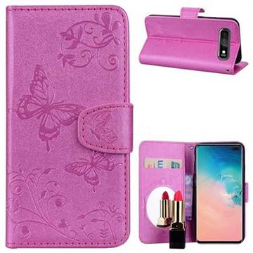 Embossing Butterfly Morning Glory Mirror Leather Wallet Case for Samsung Galaxy S10 Plus(6.4 inch) - Rose