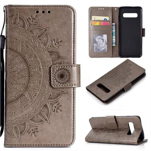 Intricate Embossing Datura Leather Wallet Case for Samsung Galaxy S10 Plus(6.4 inch) - Gray