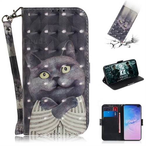 Cat Embrace 3D Painted Leather Wallet Phone Case for Samsung Galaxy S10 Plus(6.4 inch)