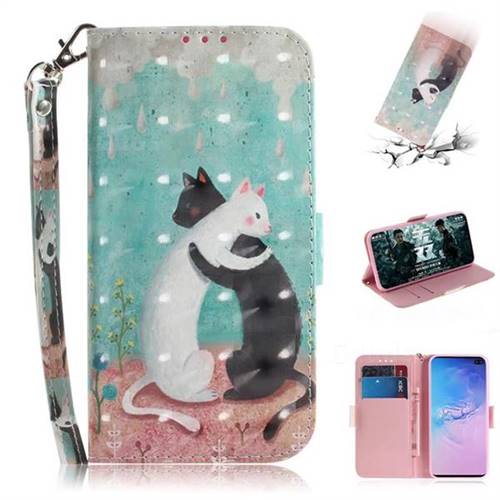 Black and White Cat 3D Painted Leather Wallet Phone Case for Samsung Galaxy S10 Plus(6.4 inch)