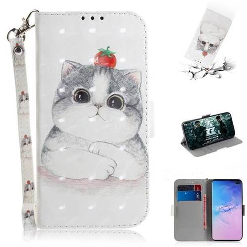 Cute Tomato Cat 3D Painted Leather Wallet Phone Case for Samsung Galaxy S10 Plus(6.4 inch)