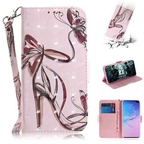 Butterfly High Heels 3D Painted Leather Wallet Phone Case for Samsung Galaxy S10 Plus(6.4 inch)