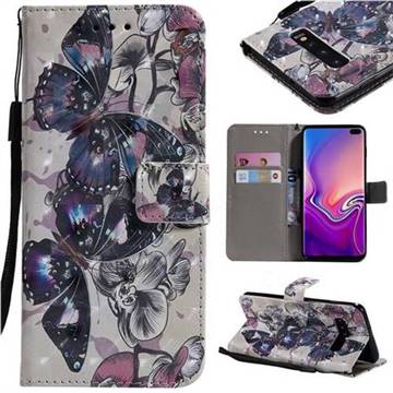 Black Butterfly 3D Painted Leather Wallet Case for Samsung Galaxy S10 Plus(6.4 inch)