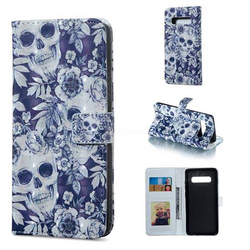 Skull Flower 3D Painted Leather Phone Wallet Case for Samsung Galaxy S10 Plus(6.4 inch)