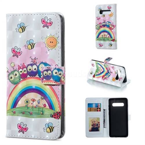 Rainbow Owl Family 3D Painted Leather Phone Wallet Case for Samsung Galaxy S10 Plus(6.4 inch)