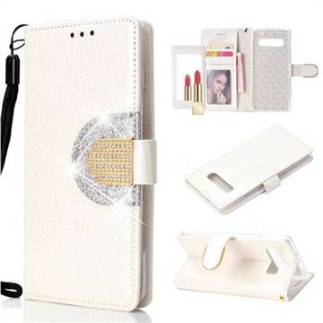 Glitter Diamond Buckle Splice Mirror Leather Wallet Phone Case for Samsung Galaxy S10 Plus(6.4 inch) - White
