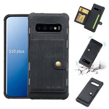 Brush Multi-function Leather Phone Case for Samsung Galaxy S10 Plus(6.4 inch) - Black