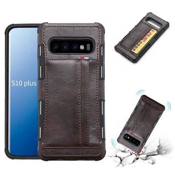 Luxury Shatter-resistant Leather Coated Card Phone Case for Samsung Galaxy S10 Plus(6.4 inch) - Coffee