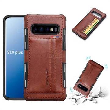 Luxury Shatter-resistant Leather Coated Card Phone Case for Samsung Galaxy S10 Plus(6.4 inch) - Brown